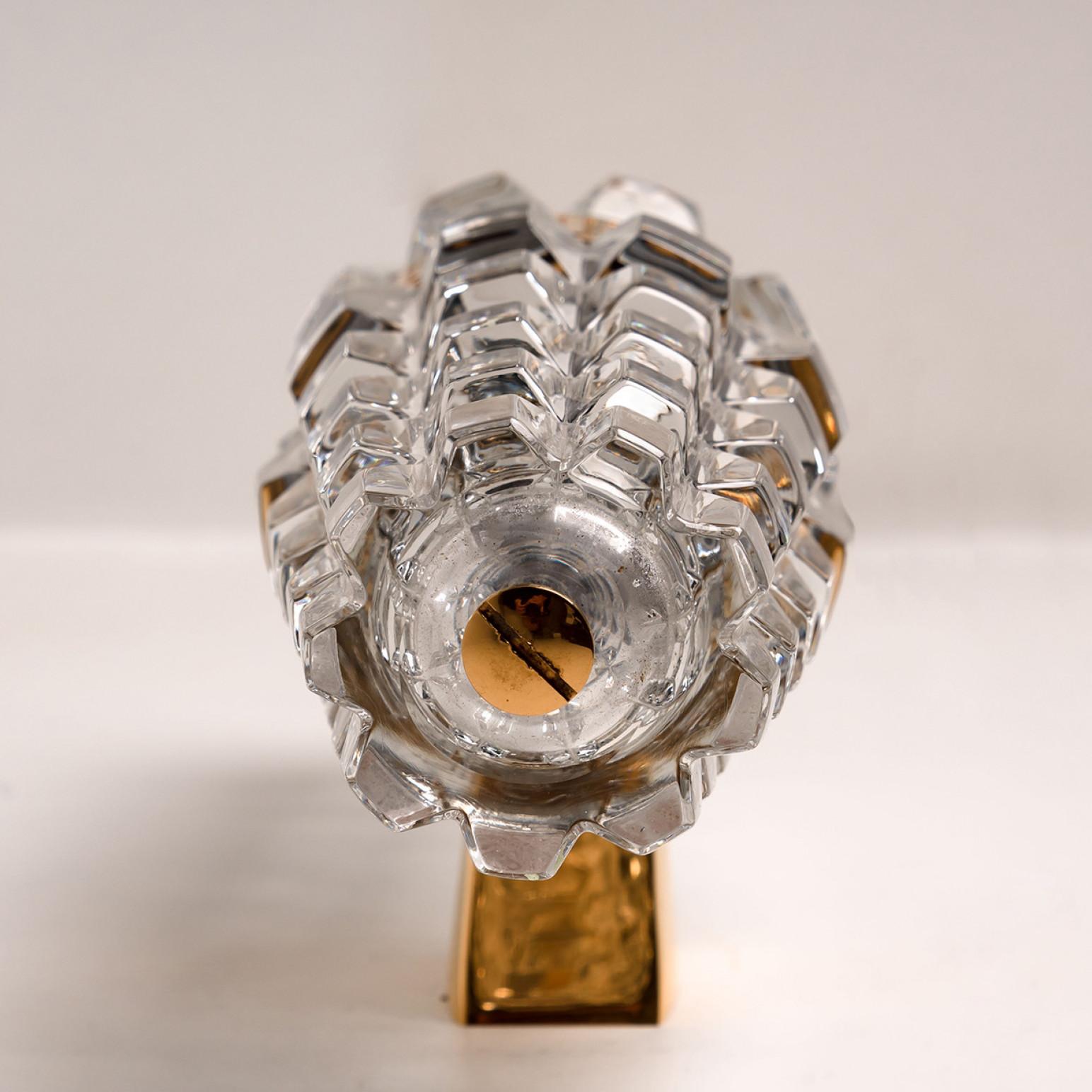 Pair of Hourglass Shaped Glass Brass Wall Sconce, France, 1970s 1