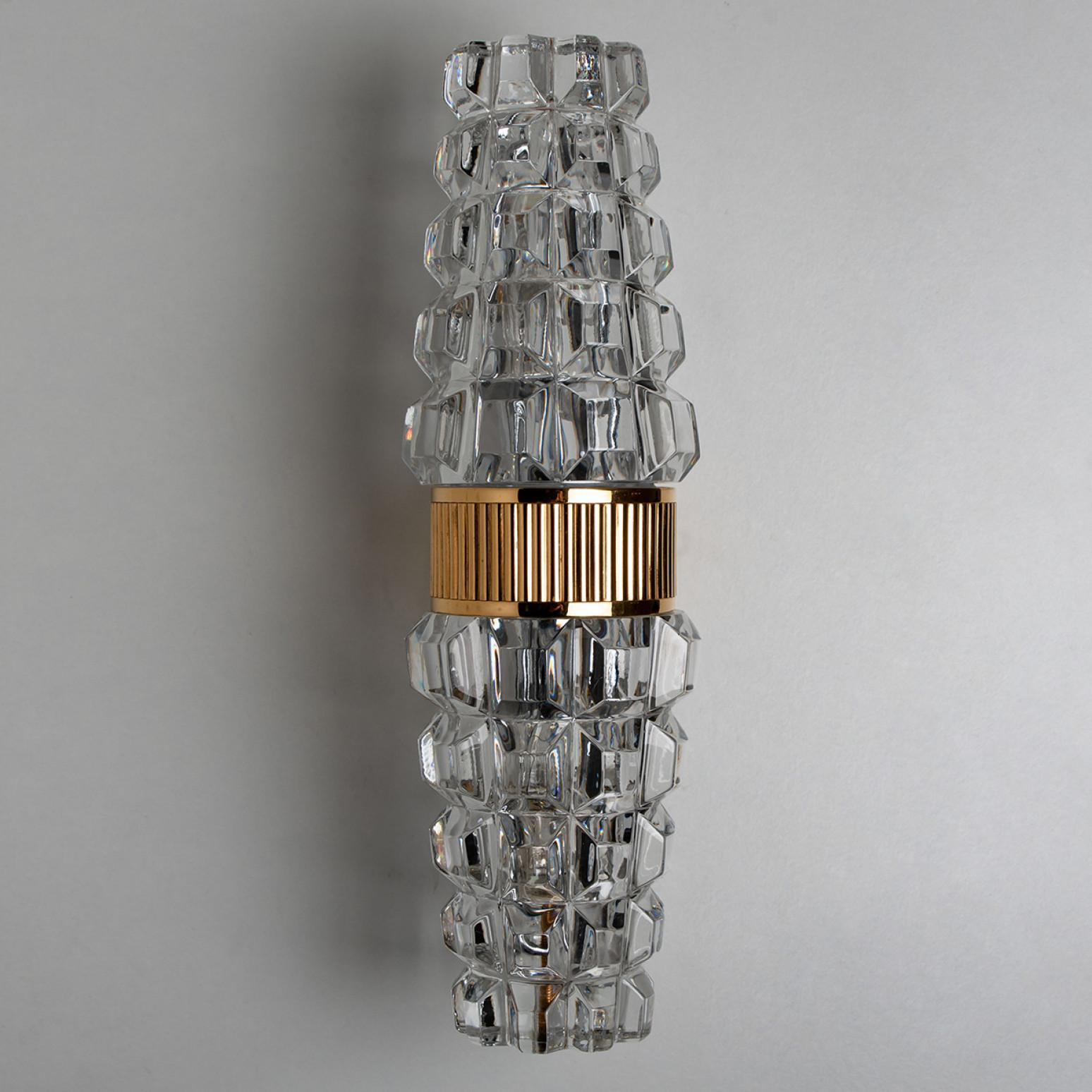 Pair of Hourglass Shaped Glass Brass Wall Sconce, France, 1970s 2