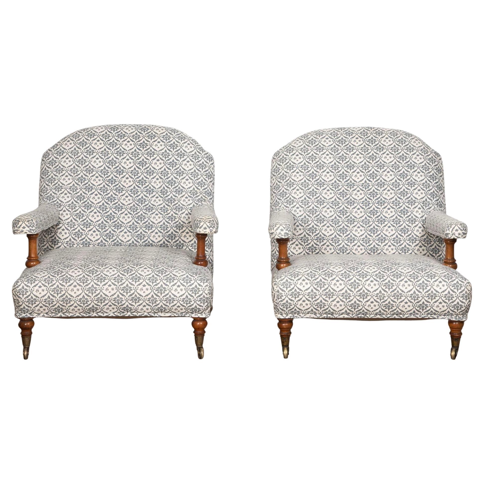 Pair of Howard and Sons Open Armchairs For Sale
