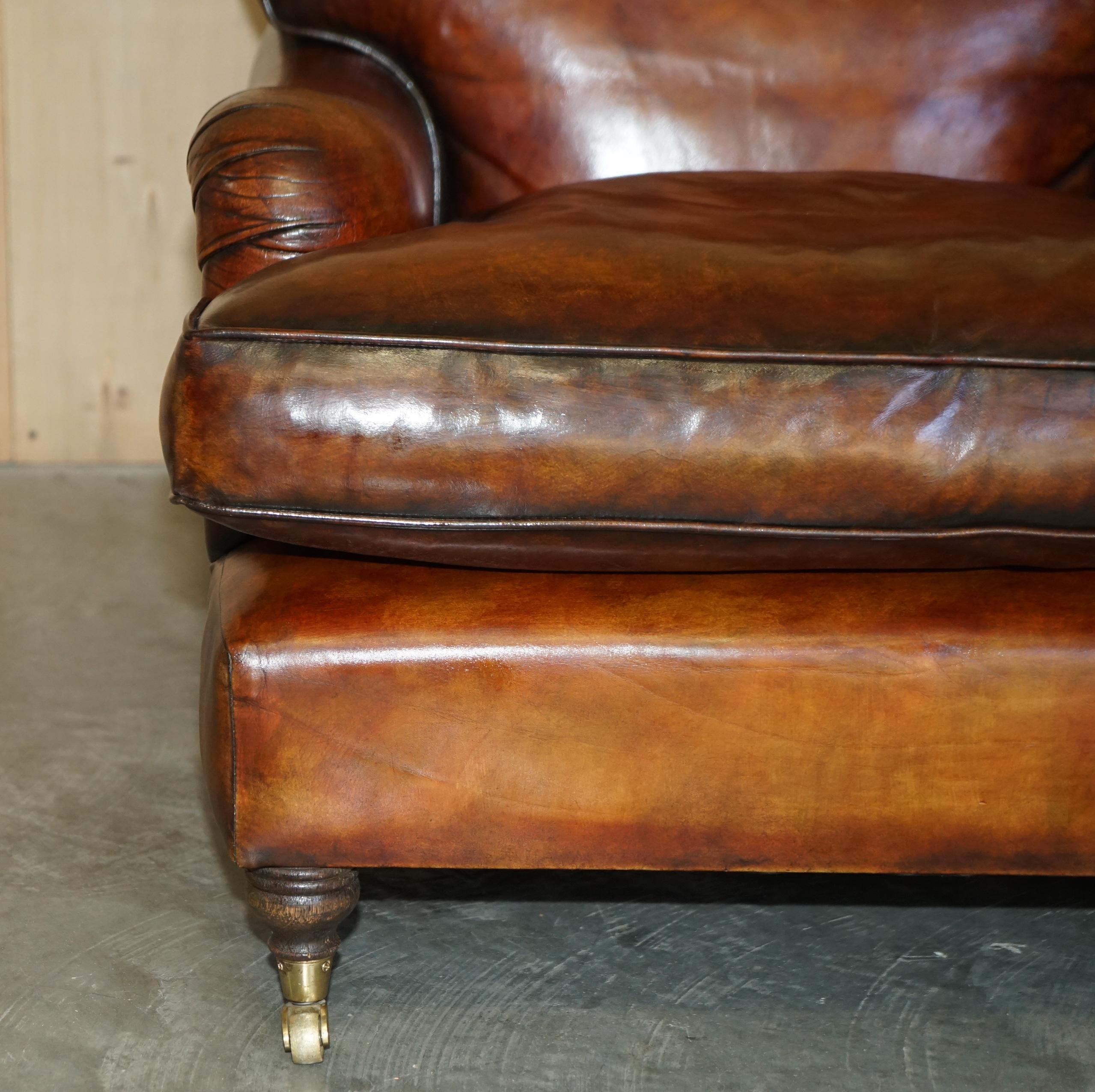 Pair of Howard George Smith Signature Scroll Arm Style Brown Leather Armchairs For Sale 1