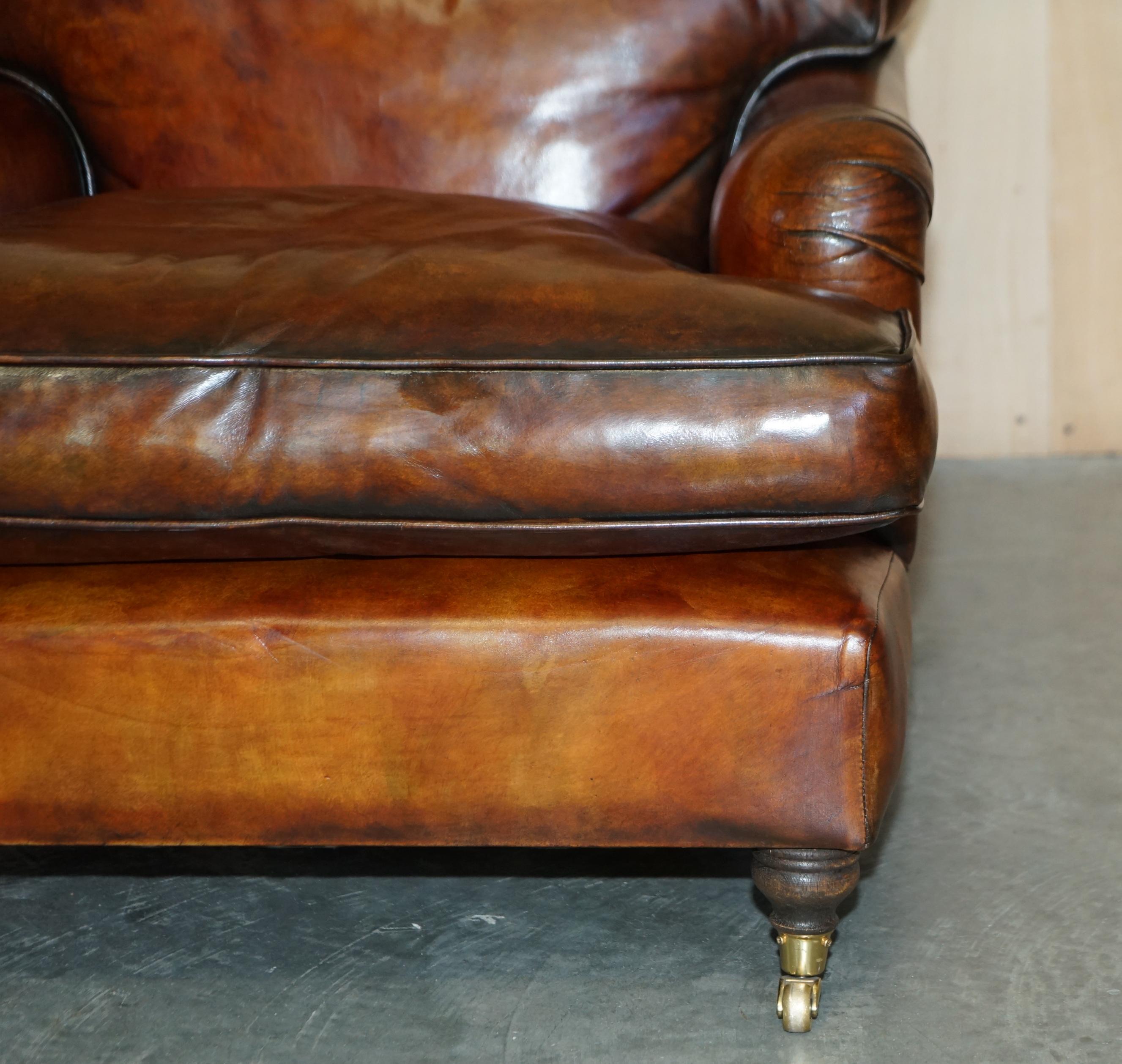 Pair of Howard George Smith Signature Scroll Arm Style Brown Leather Armchairs For Sale 2