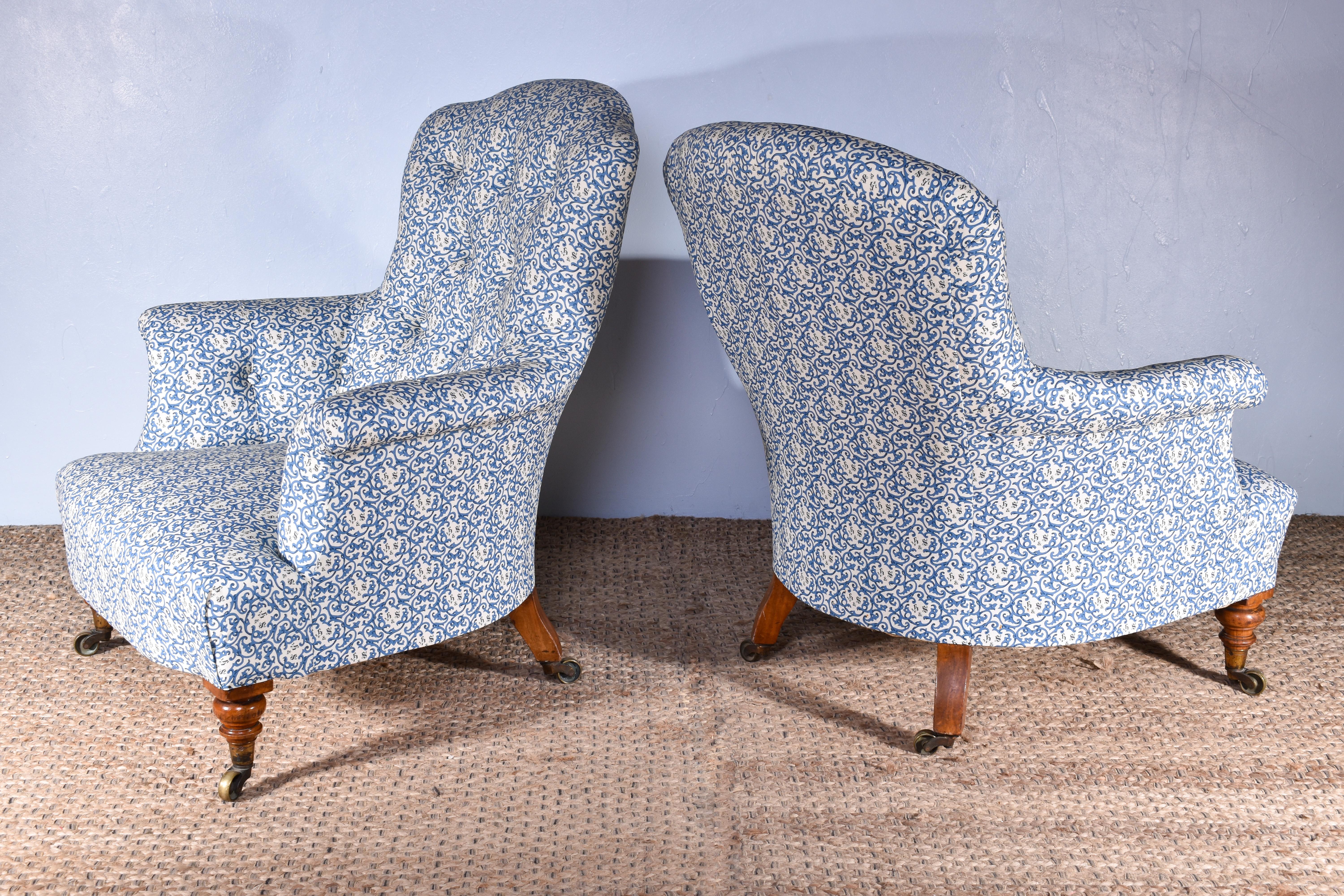 British Pair Of Howard & Sons Armchairs