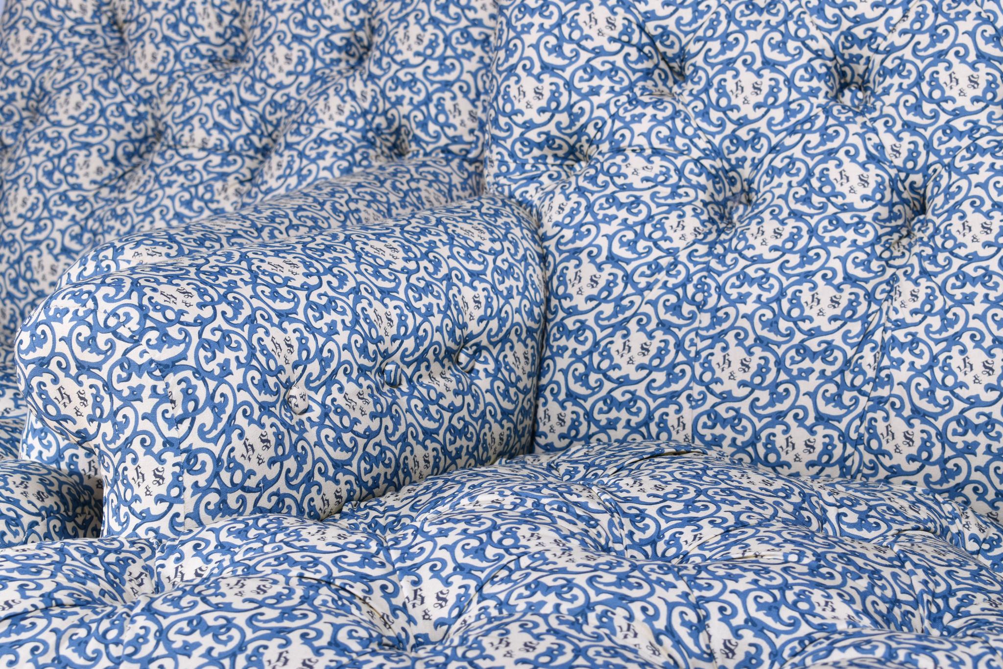 Satin Pair Of Howard & Sons Deep-Buttoned Armchairs For Sale