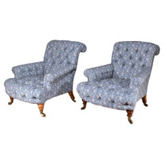 Pair Of Howard & Sons Deep-Buttoned Armchairs