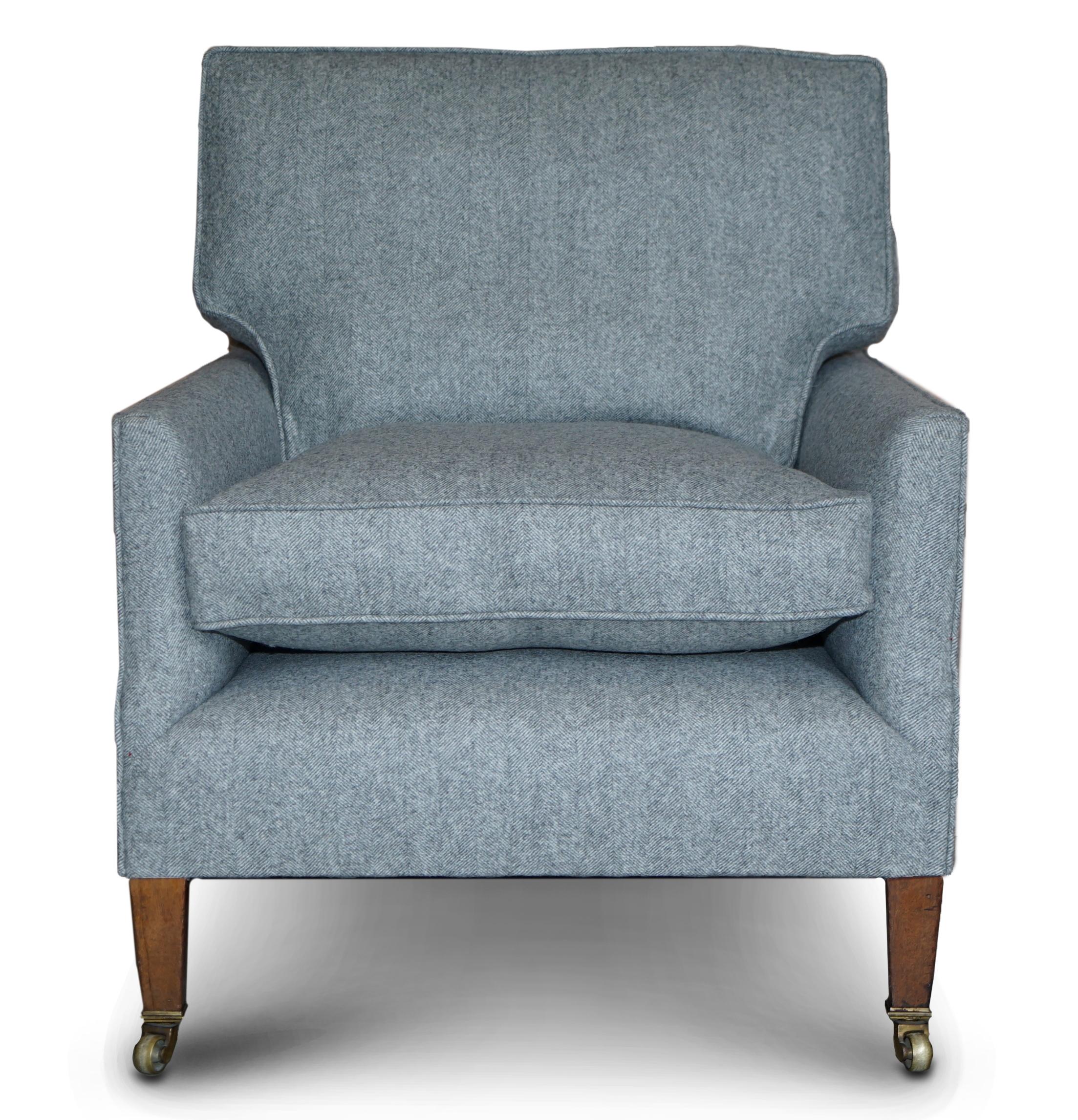 Hand-Crafted Pair of Howard & Son's Fully Stamped, Restored Herringbone Upholstered Armchairs