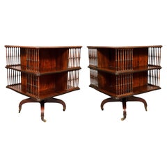 Antique Pair of Howard & Sons Rosewood Revolving Bookstand Tables