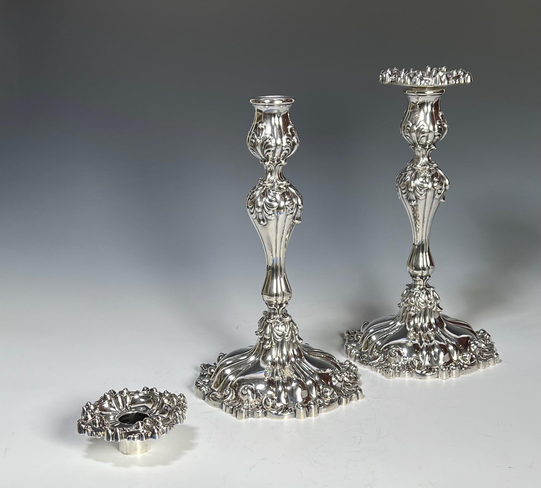 Rococo Pair of Howard Sterling Silver Elaborate Candlesticks For Sale