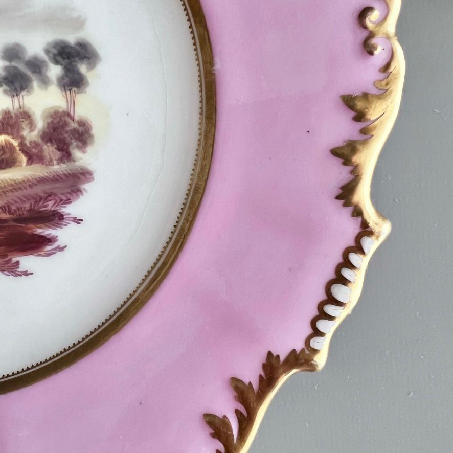 Coppia di piatti H&R Daniel, forma Shrewsbury, rosa, paesaggi Patt.4276, 1827 ca. 6