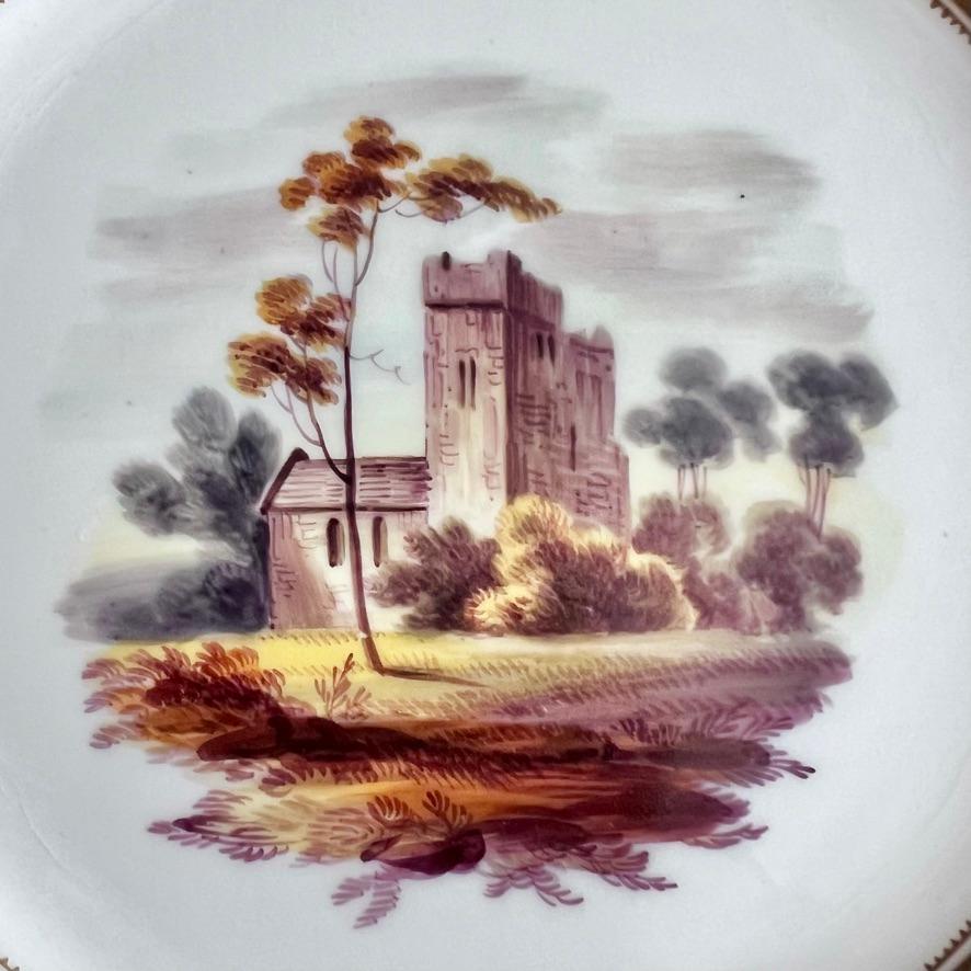 Coppia di piatti H&R Daniel, forma Shrewsbury, rosa, paesaggi Patt.4276, 1827 ca. 1