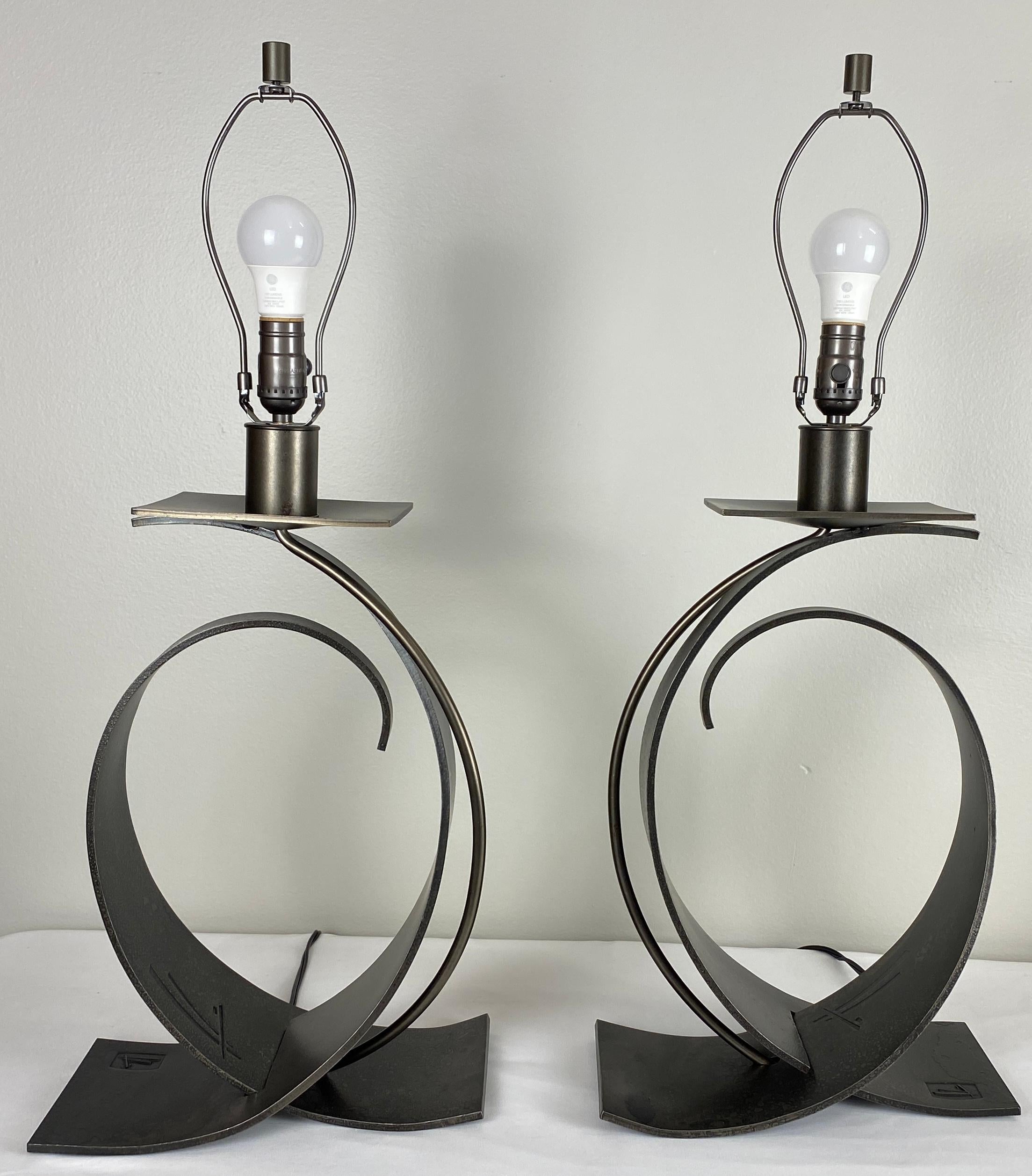 Modern Pair of Forged Iron Table Lamps by Hubbardton  For Sale