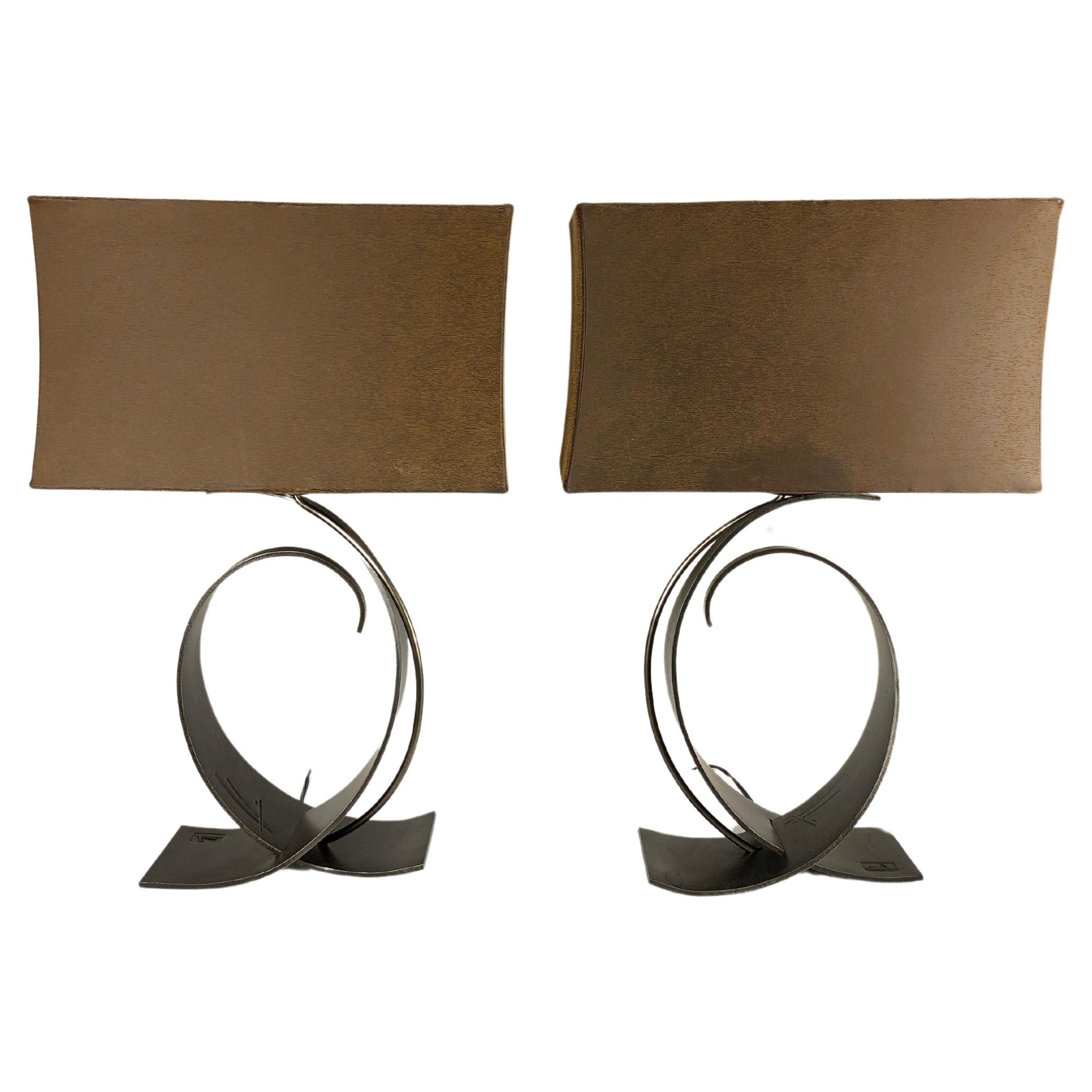 Pair of Forged Iron Table Lamps by Hubbardton 