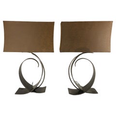 Used Pair of Forged Iron Table Lamps by Hubbardton 