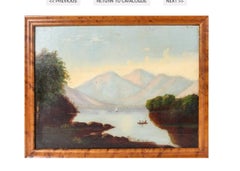 Pair of Hudson Valley Style Oil On Board Paintings In Birds Eye Maple Frames.