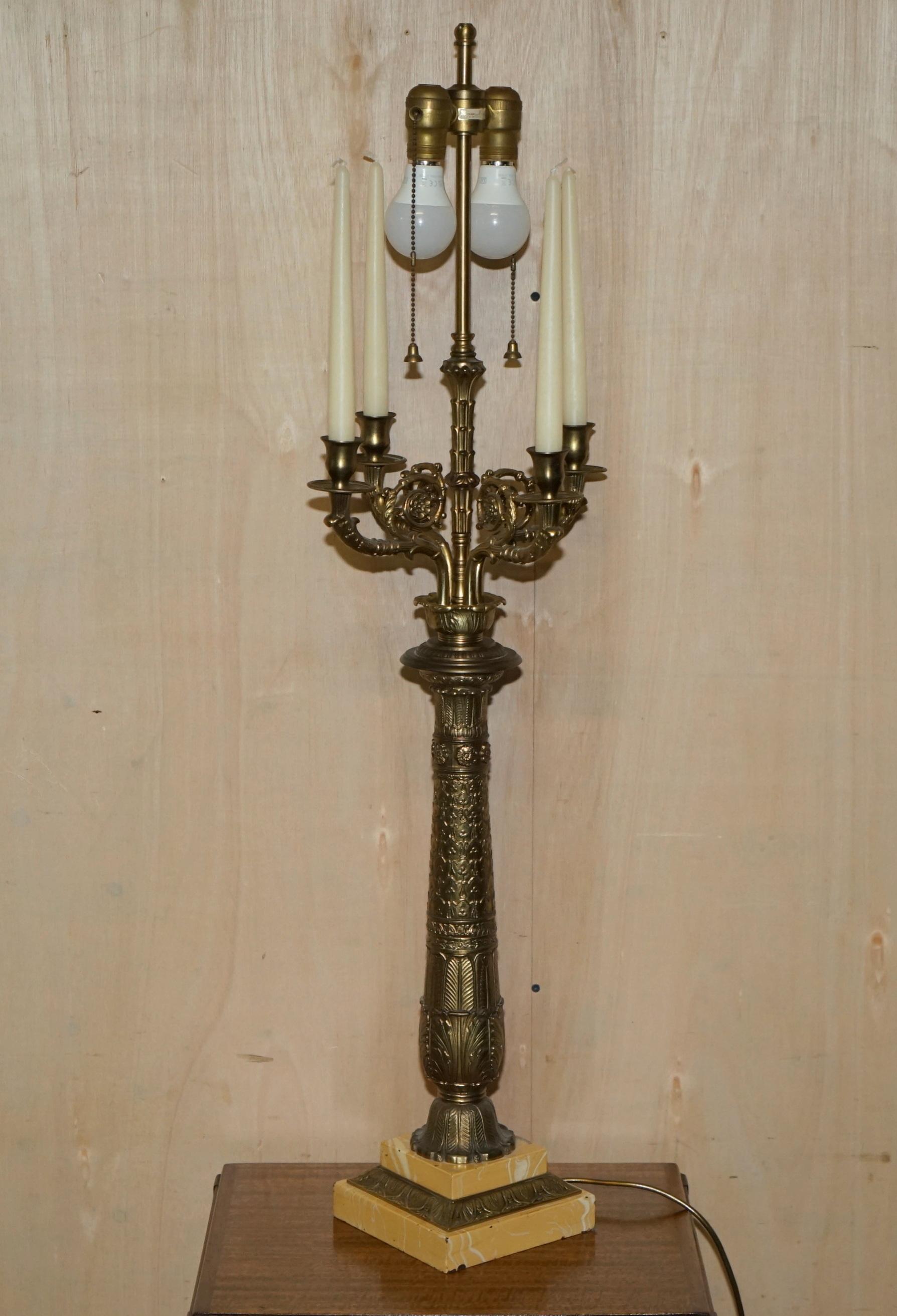 Victorian Pair of Huge Warren Kessler New York 4 Branch Candelabra Table Lamps For Sale