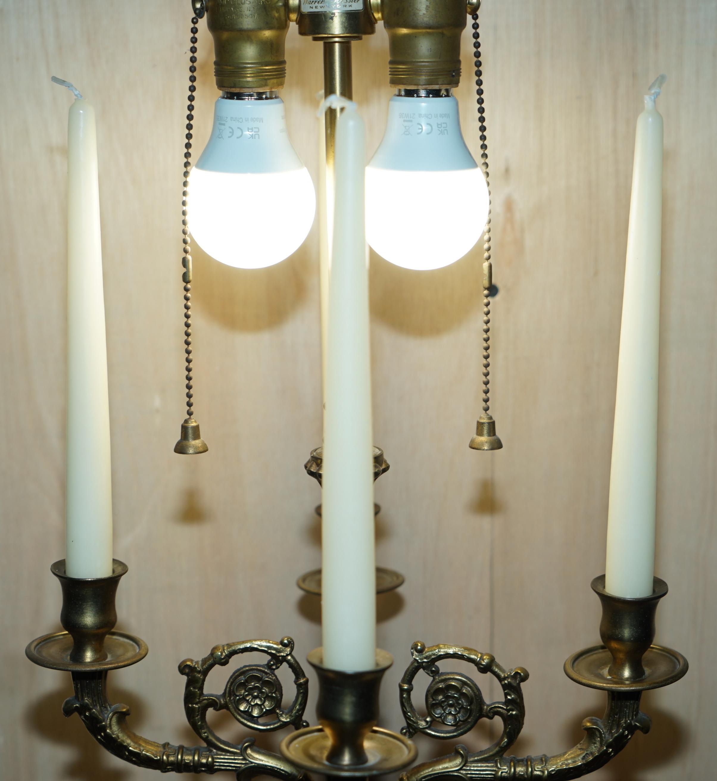 Hand-Crafted Pair of Huge Warren Kessler New York 4 Branch Candelabra Table Lamps For Sale
