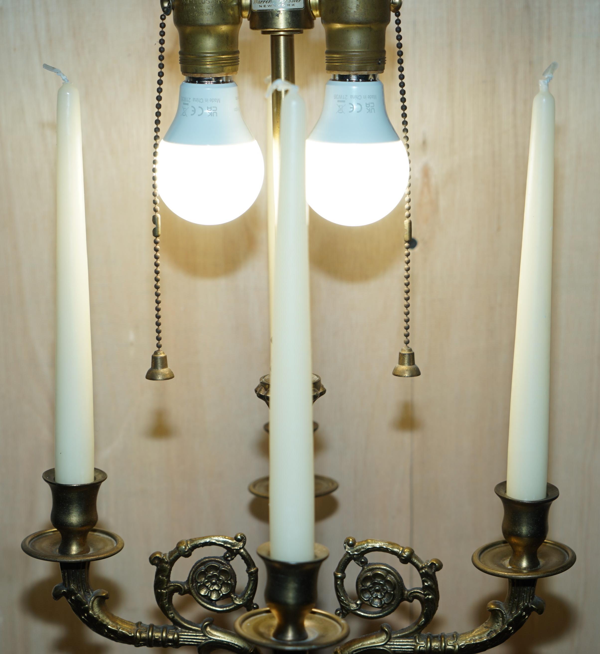 American Pair of Huge Warren Kessler New York 4 Branch Candelabra Table Lamps For Sale