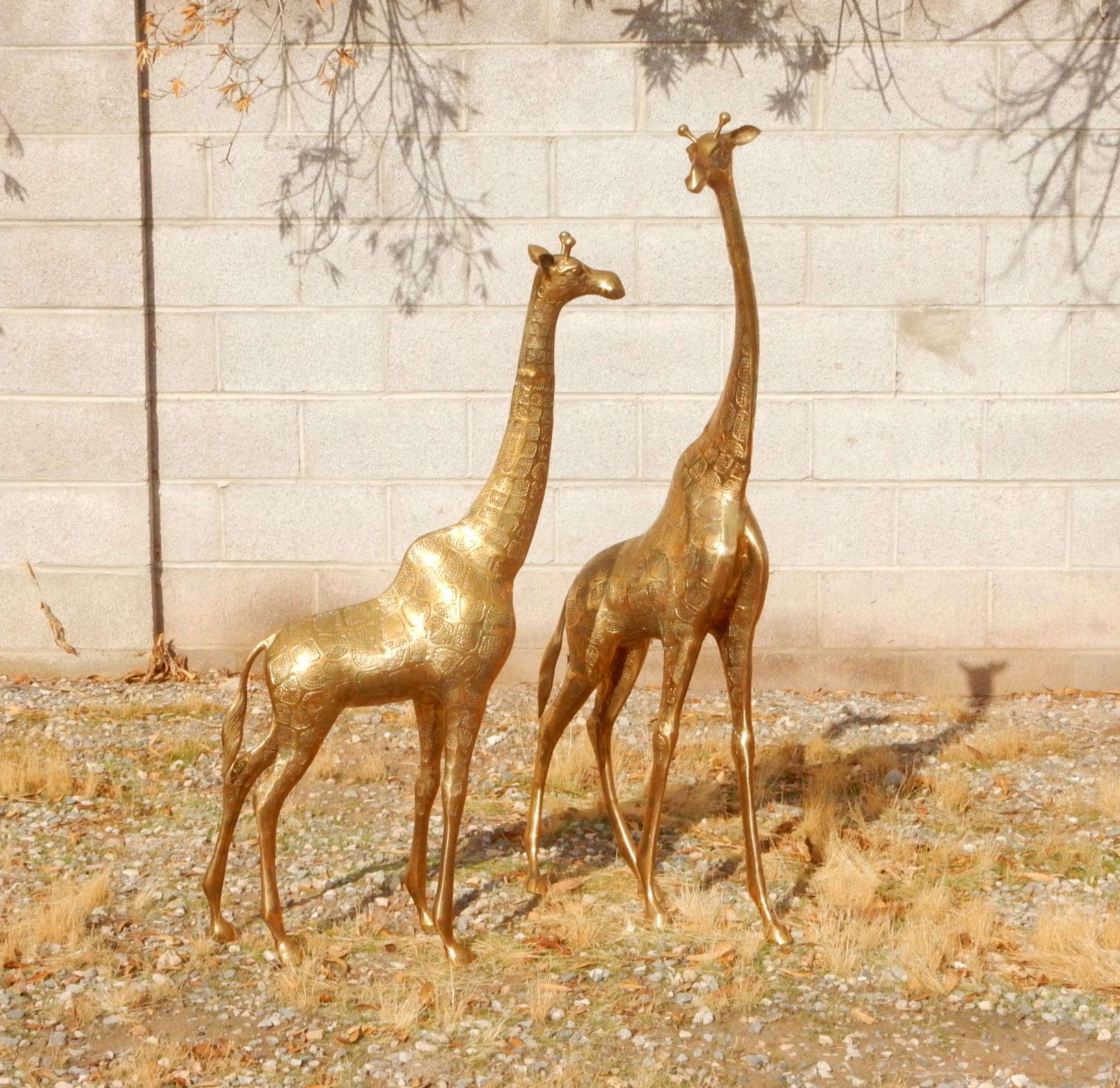 Pair of Large Brass Giraffe Floor Statues 1