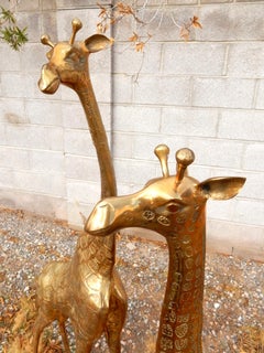 Pair of Large Brass Giraffe Floor Statues