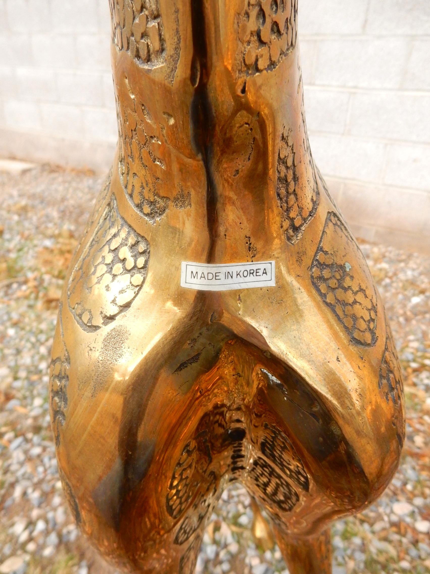 Hollywood Regency Pair of Large Brass Giraffe Floor Statues