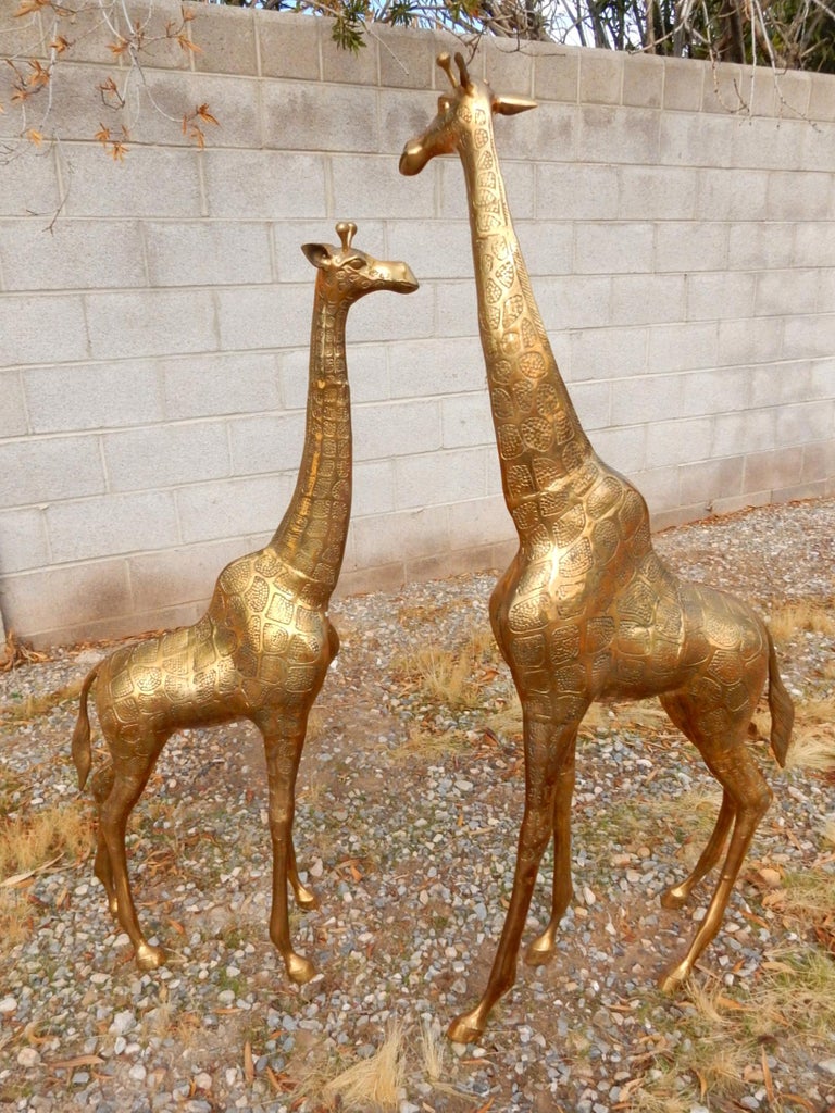 Pair of Huge 1970s Brass Giraffe Floor Statues For Sale at 1stdibs