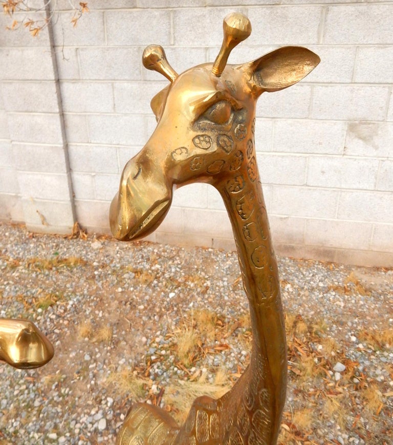 Pair of Huge 1970s Brass Giraffe Floor Statues For Sale at 1stdibs