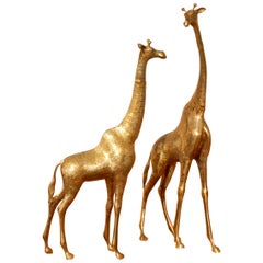Vintage Pair of Large Brass Giraffe Floor Statues