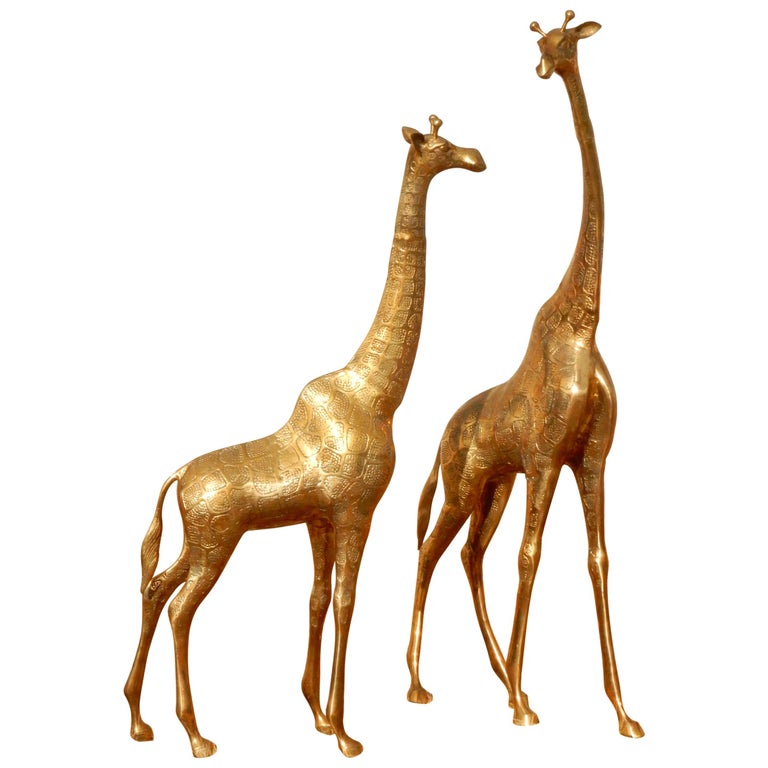 Pair of Huge 1970s Brass Giraffe Floor Statues For Sale at 1stdibs