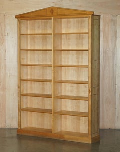 PAIR OF HUGE 2.5 METER TALL SATIN BIRCH & WALNUT STEEPLE TOP LIBRARY BOOKCASEs