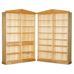 PAIR OF HUGE 2.5 METER TALL SATIN BIRCH & WALNUT STEEPLE TOP LIBRARY BOOKCASEs