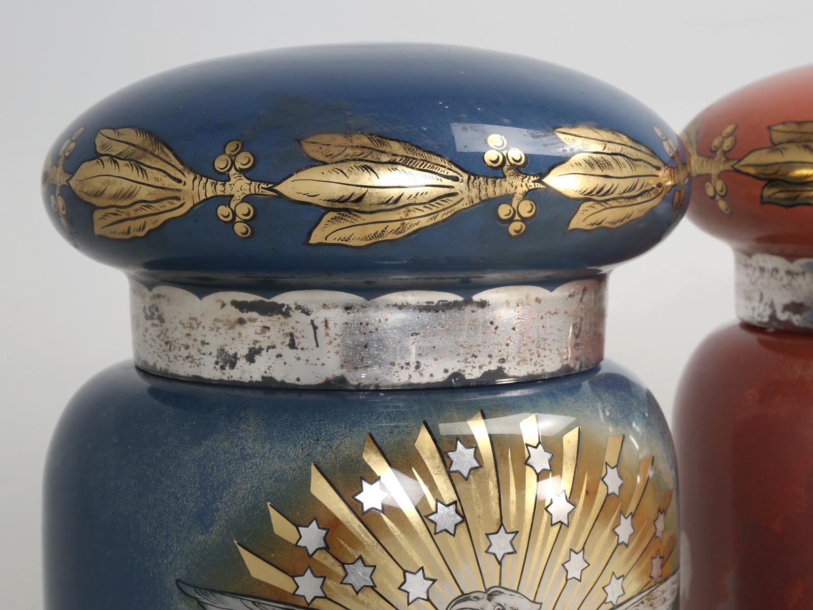 We have been collecting antique apothecary bottles for decades and by far and away, the hardest apothecary bottles to find, are these gigantic 28” tall decorative apothecary bottles. What makes this pair of antique apothecary bottles so special, is