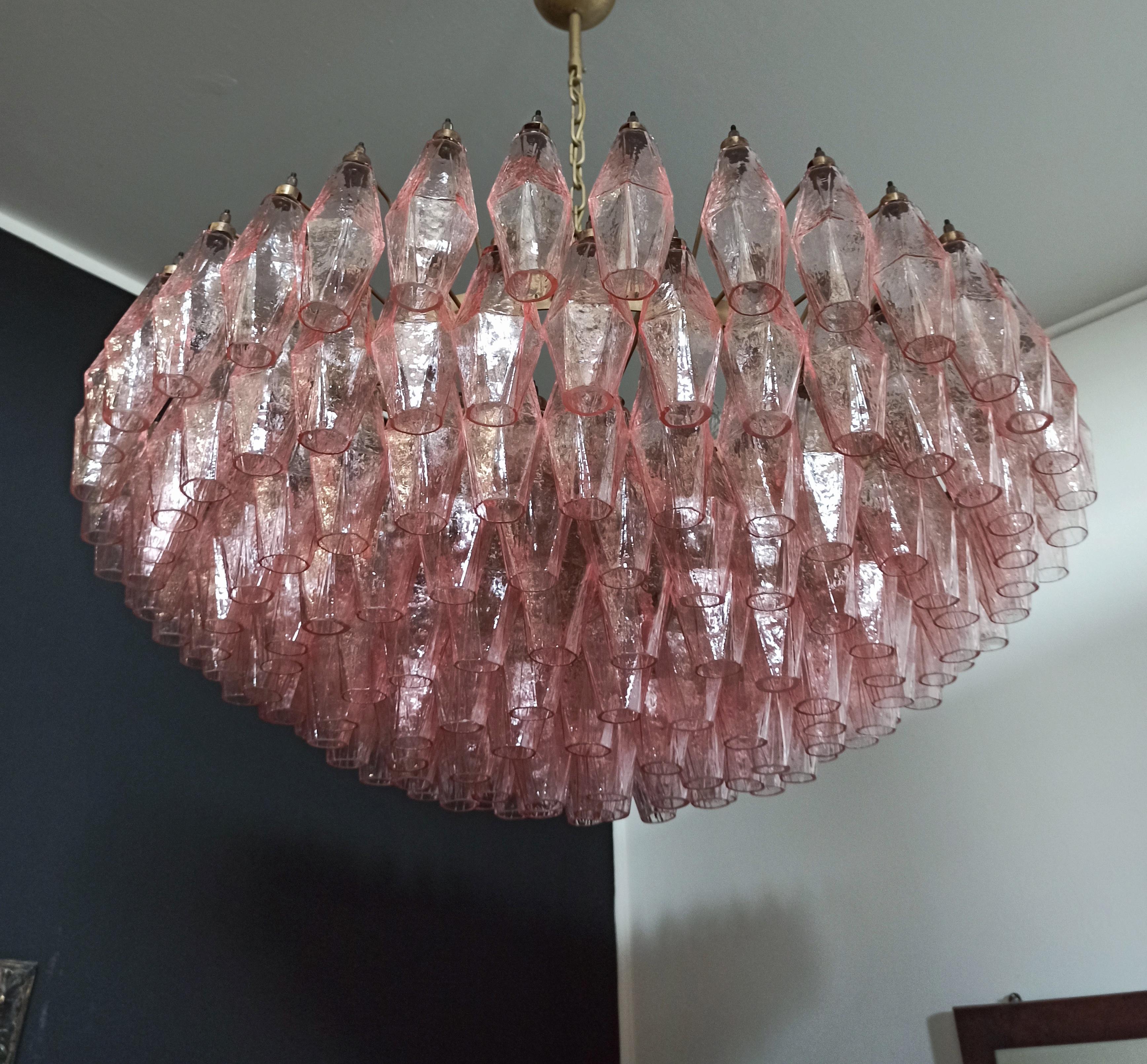 Mid-Century Modern Pair of Huge 35.4” Eclectic Pink Murano Chandelier in the style of Carlo Scarpa. For Sale