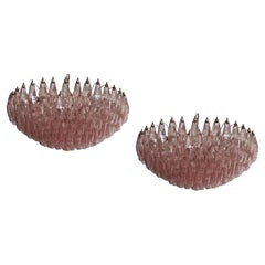 Pair of Huge 35.4” Eclectic Pink Murano Chandelier in the style of Carlo Scarpa.