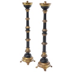 Vintage Pair of Huge Brass Floor Candlesticks Torcheres