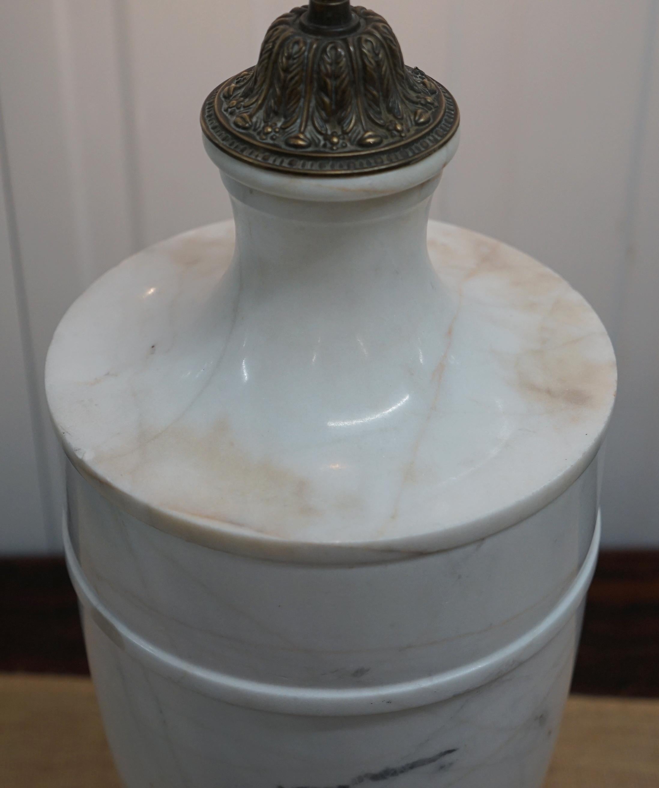 Pair of Huge Tall Solid Italian White Marble Urn Lamps, circa 1920s Rare 4