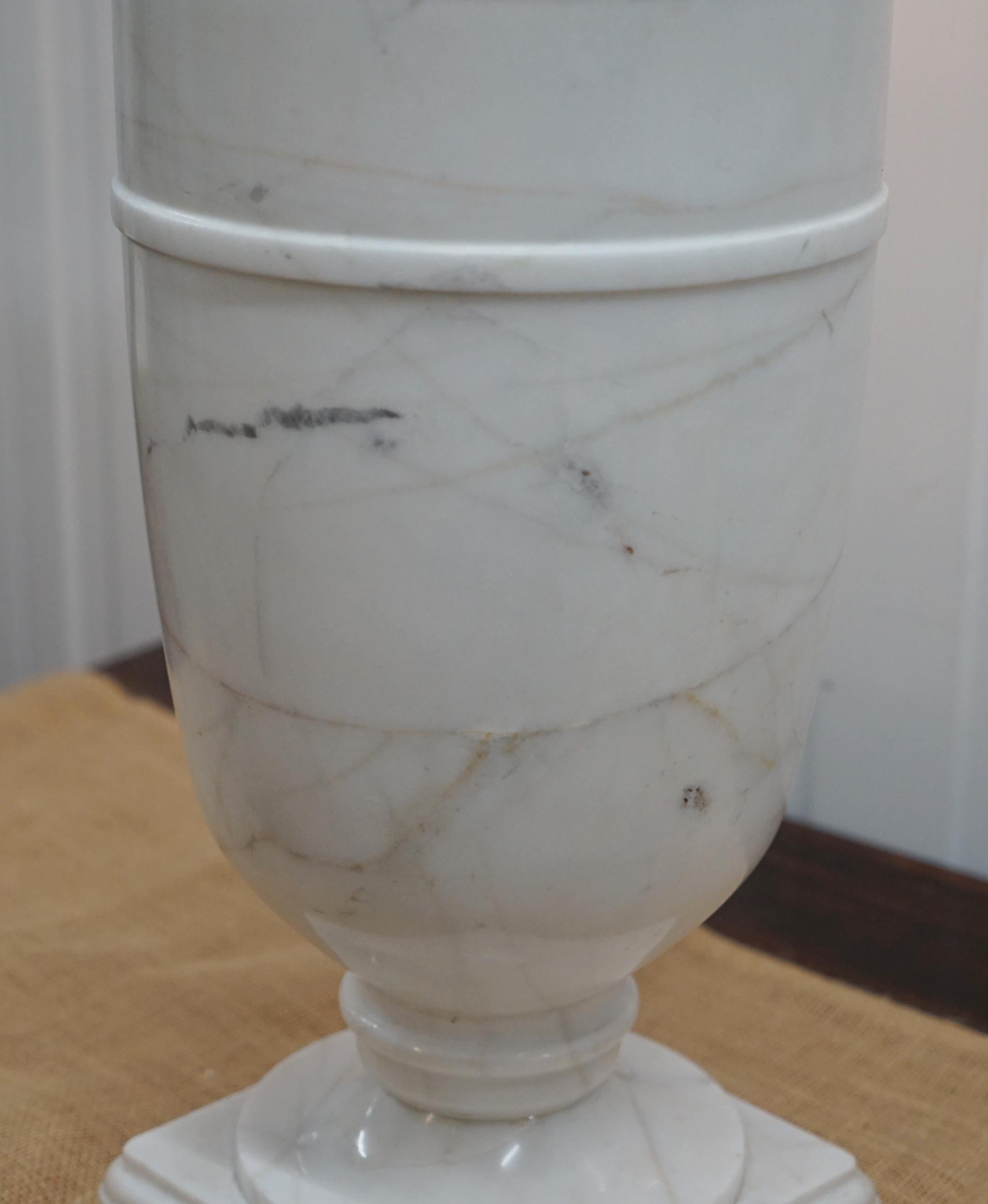 Pair of Huge Tall Solid Italian White Marble Urn Lamps, circa 1920s Rare 5