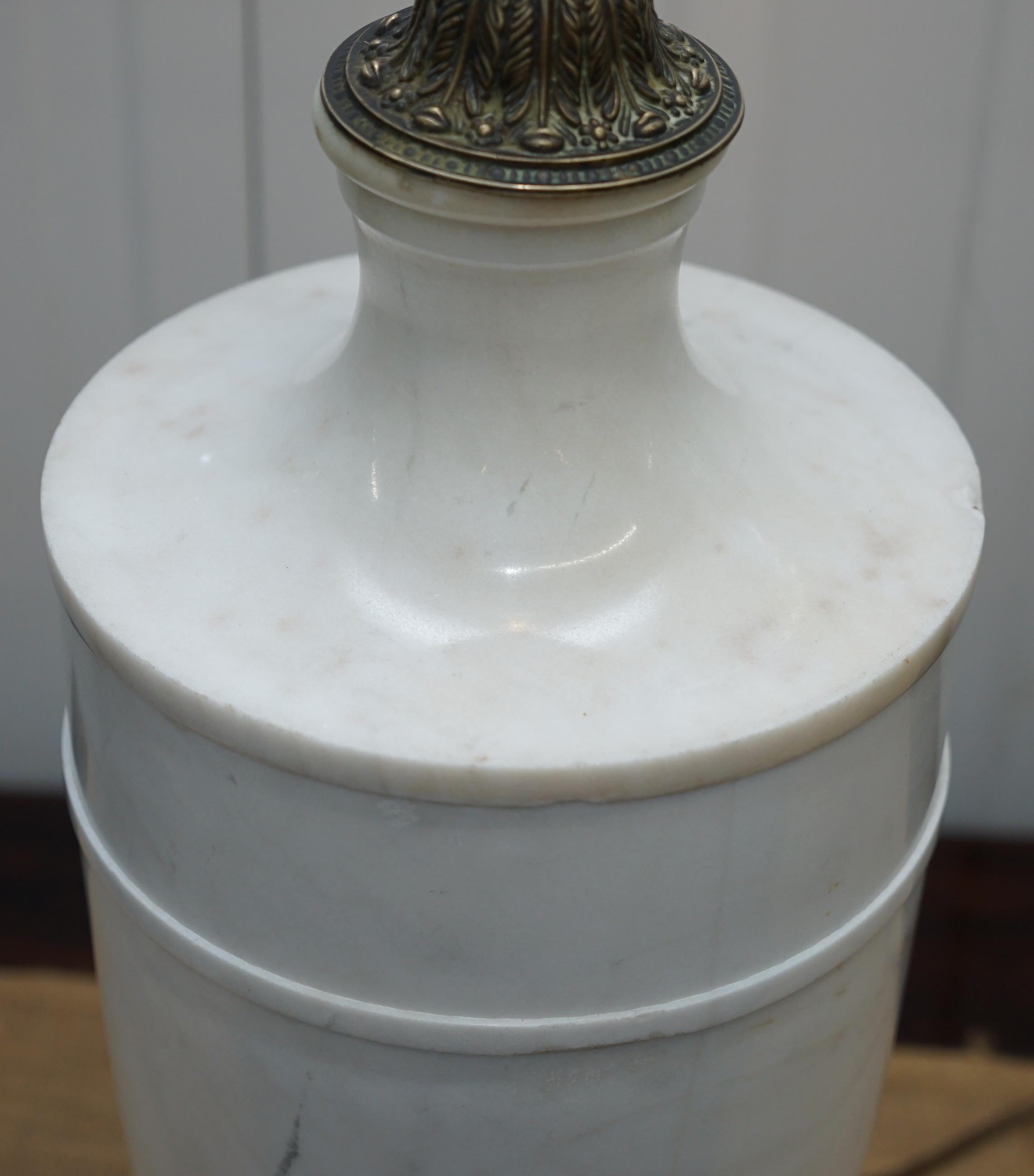 Pair of Huge Tall Solid Italian White Marble Urn Lamps, circa 1920s Rare 9