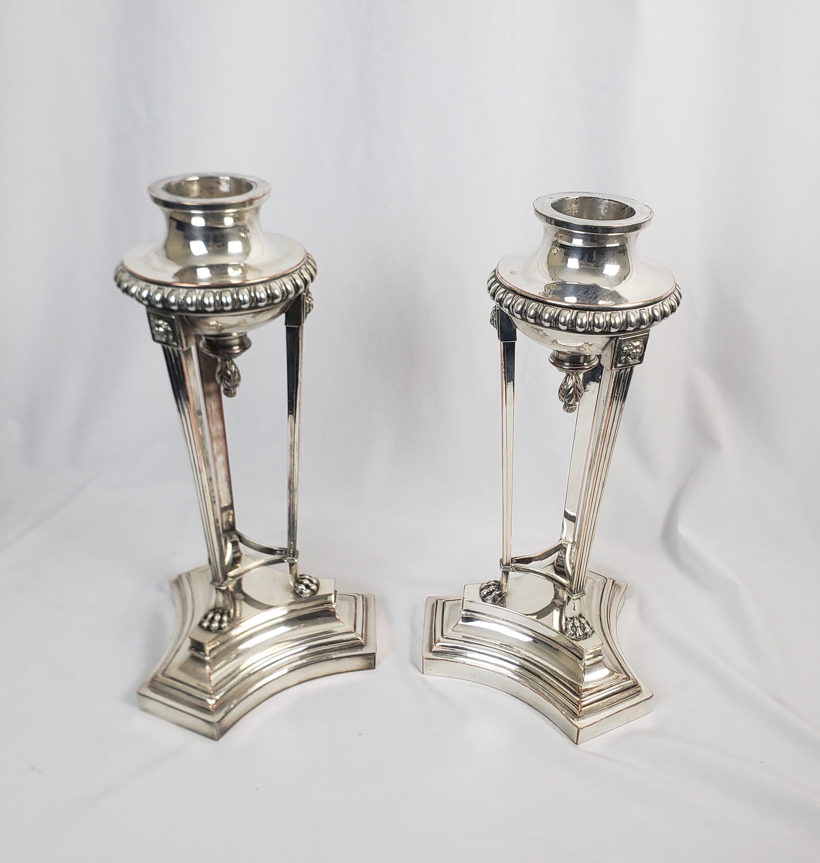 Paire de grands candélabres anciens Matthew Boulton Regency à trois bras en métal argenté en vente 6