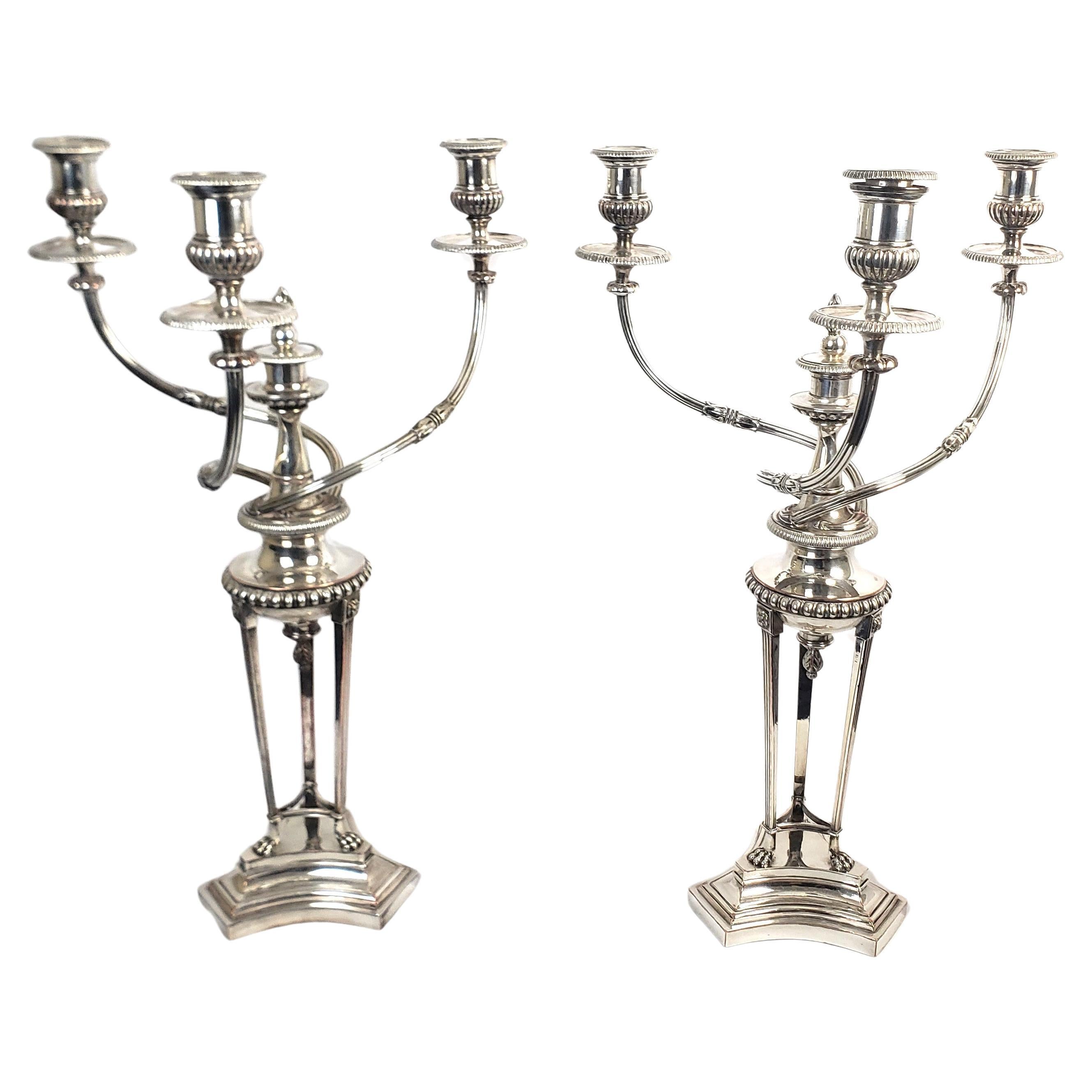 Paire de grands candélabres anciens Matthew Boulton Regency à trois bras en métal argenté en vente 11