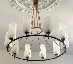 Pair of huge Austrian Iron and Striped Glass Chandeliers, 1940/50s