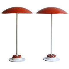 Pair of Huge Blood-Orange & White Colored Metal Table Lamps, Europe, Late 1940s