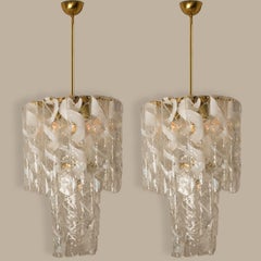 Pair of Huge Brass White Spiral Murano Glass "Torciglione" Chandeliers, 1960