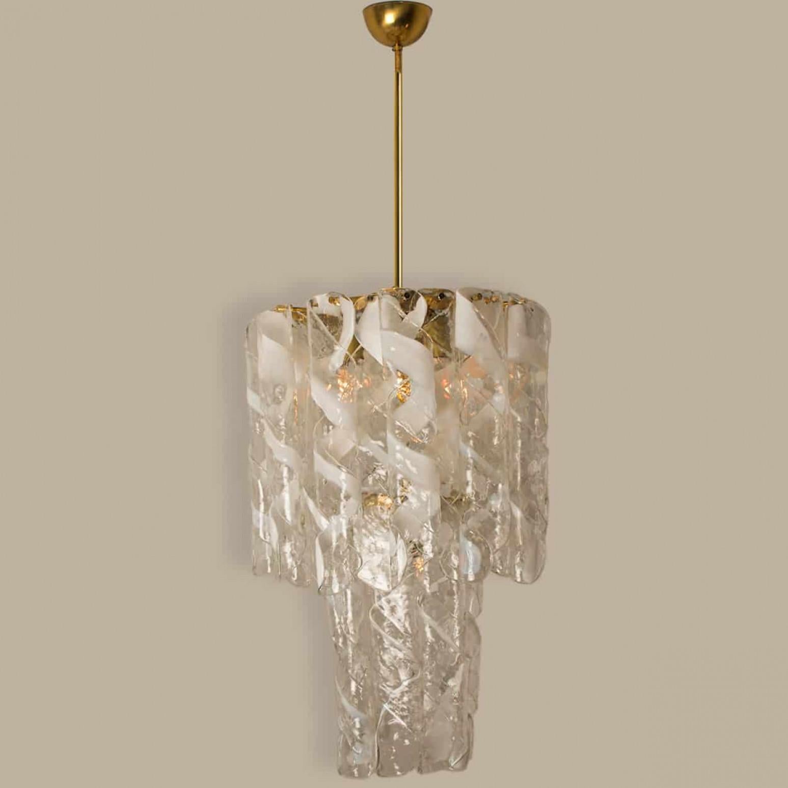 Altro Coppia di enormi lampadari a spirale in ottone bianco di Murano 
