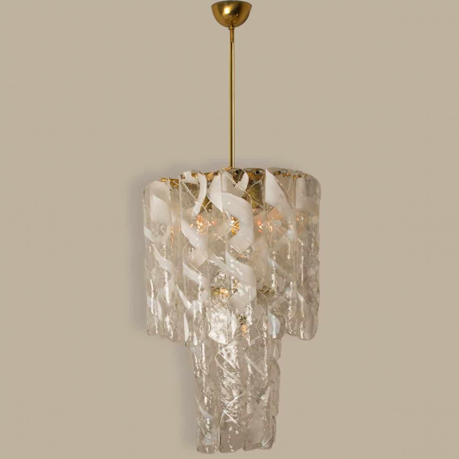 Other Pair of Huge Brass White Spiral Murano Glass 