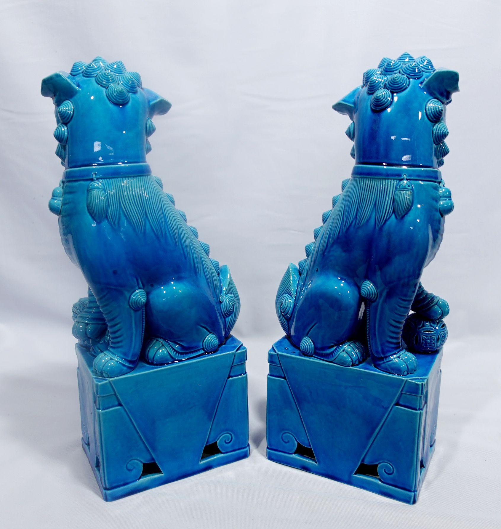  Pair of Huge Chinese Turquoise Glazed Porcelain Mounted Foo Dogs RF#01/02 For Sale 7
