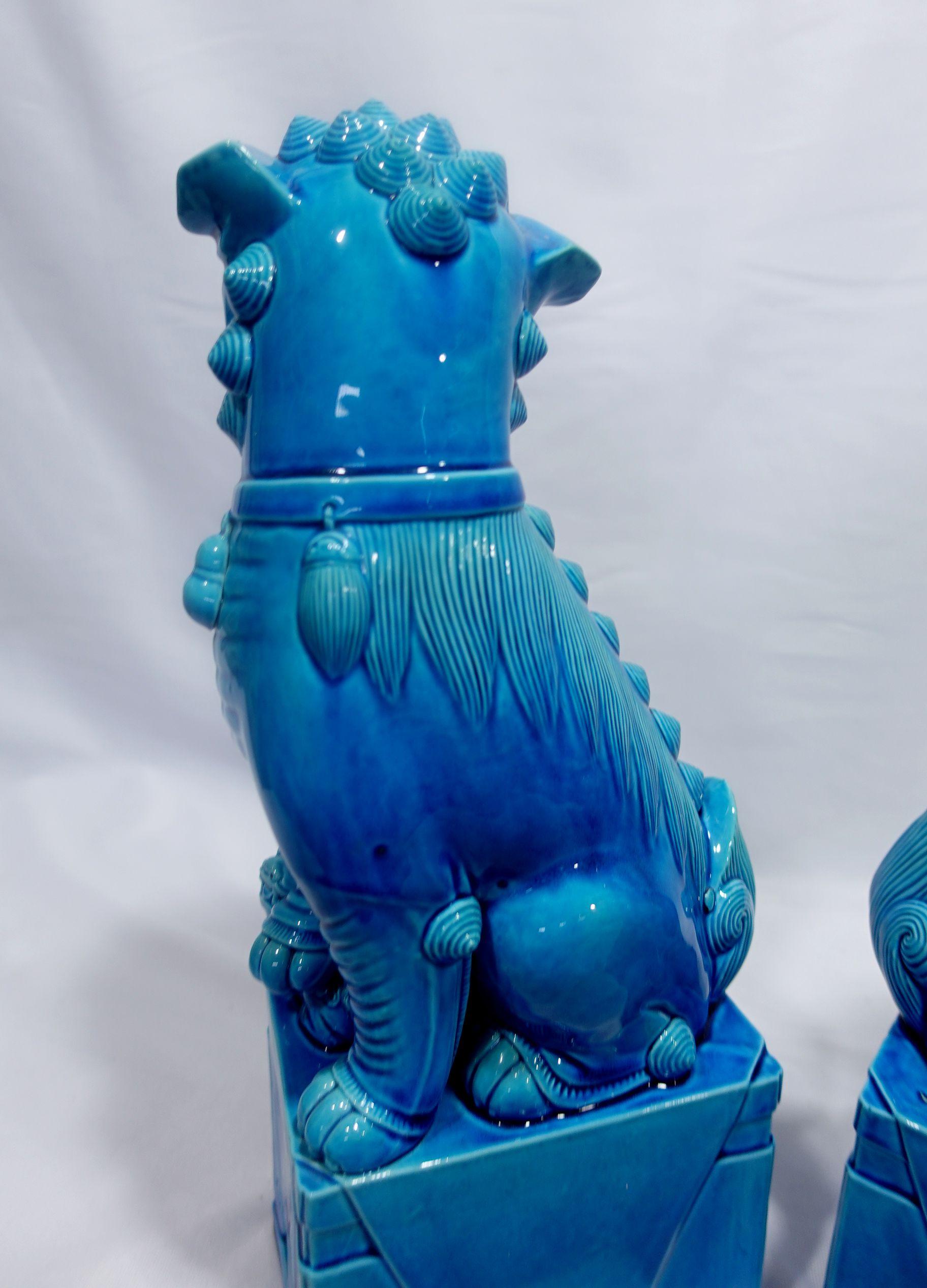  Pair of Huge Chinese Turquoise Glazed Porcelain Mounted Foo Dogs RF#01/02 For Sale 8