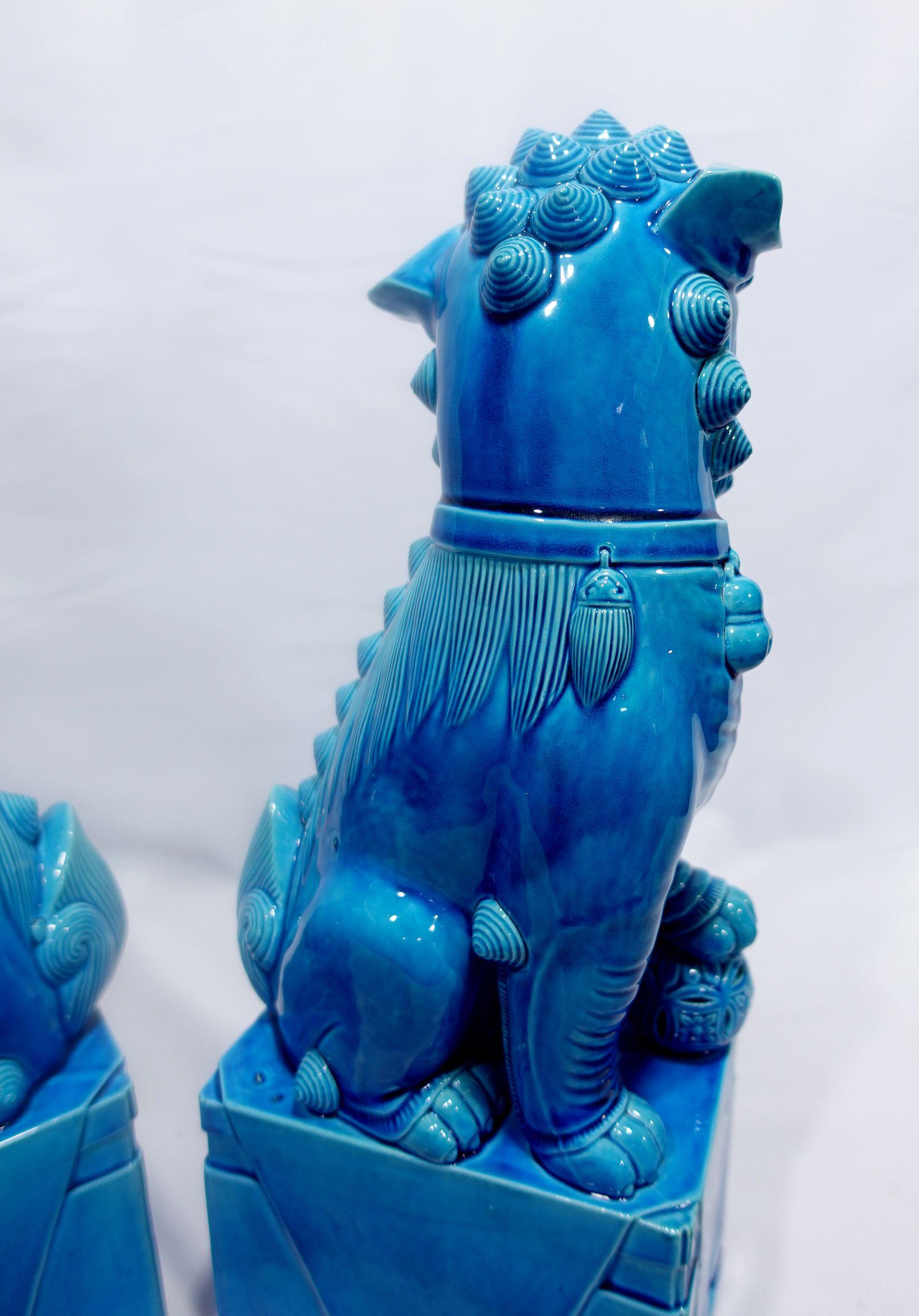  Pair of Huge Chinese Turquoise Glazed Porcelain Mounted Foo Dogs RF#01/02 For Sale 9