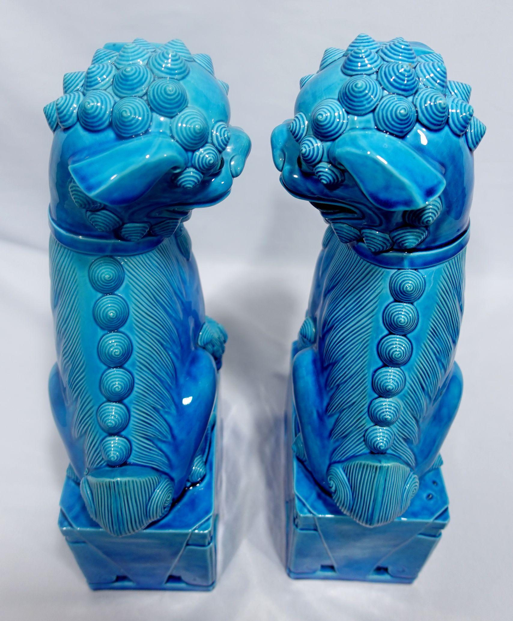  Pair of Huge Chinese Turquoise Glazed Porcelain Mounted Foo Dogs RF#01/02 For Sale 12