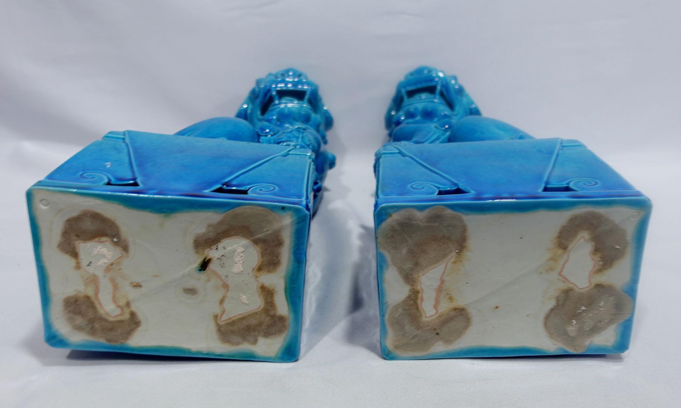  Pair of Huge Chinese Turquoise Glazed Porcelain Mounted Foo Dogs RF#01/02 For Sale 13