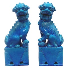  Pair of Huge Chinese Turquoise Glazed Porcelain Mounted Foo Dogs RF#01/02