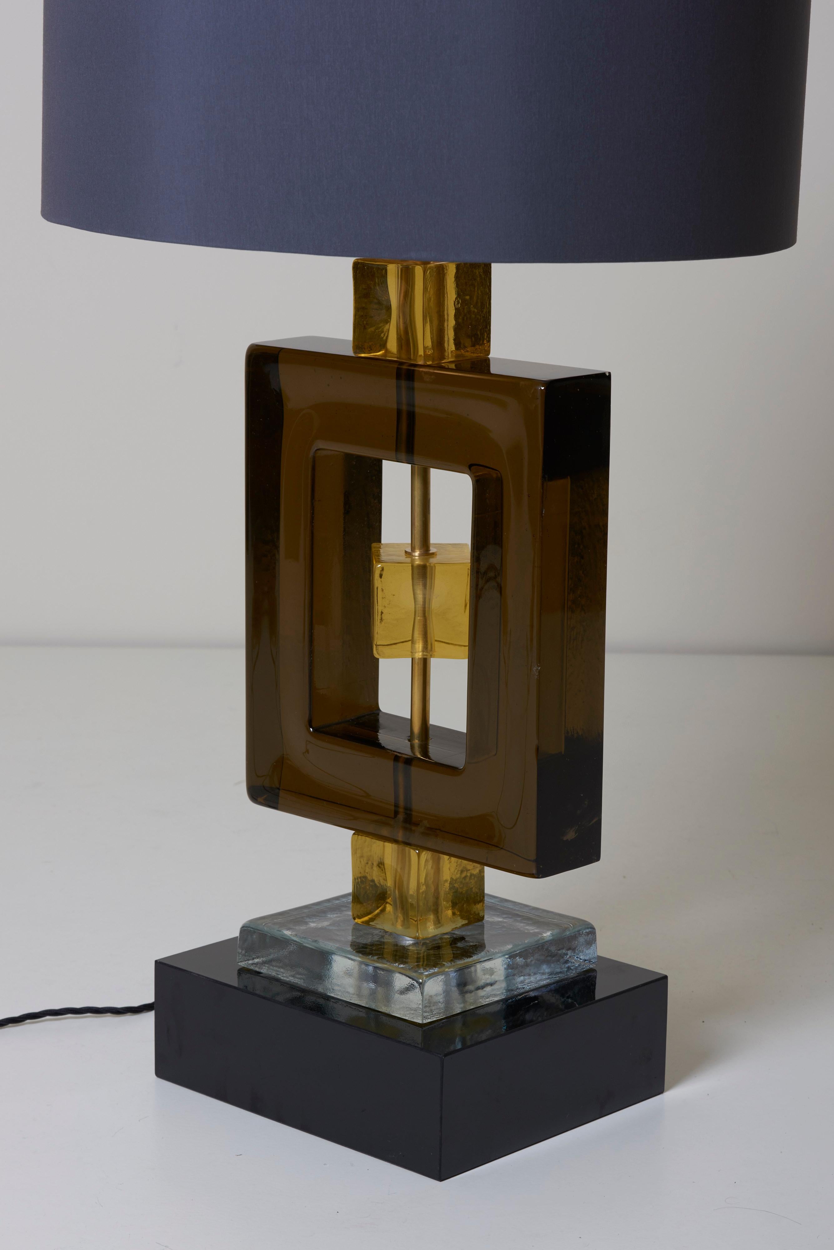 Contemporary Pair of Huge Colored Murano Glass and Brass Table Lamps